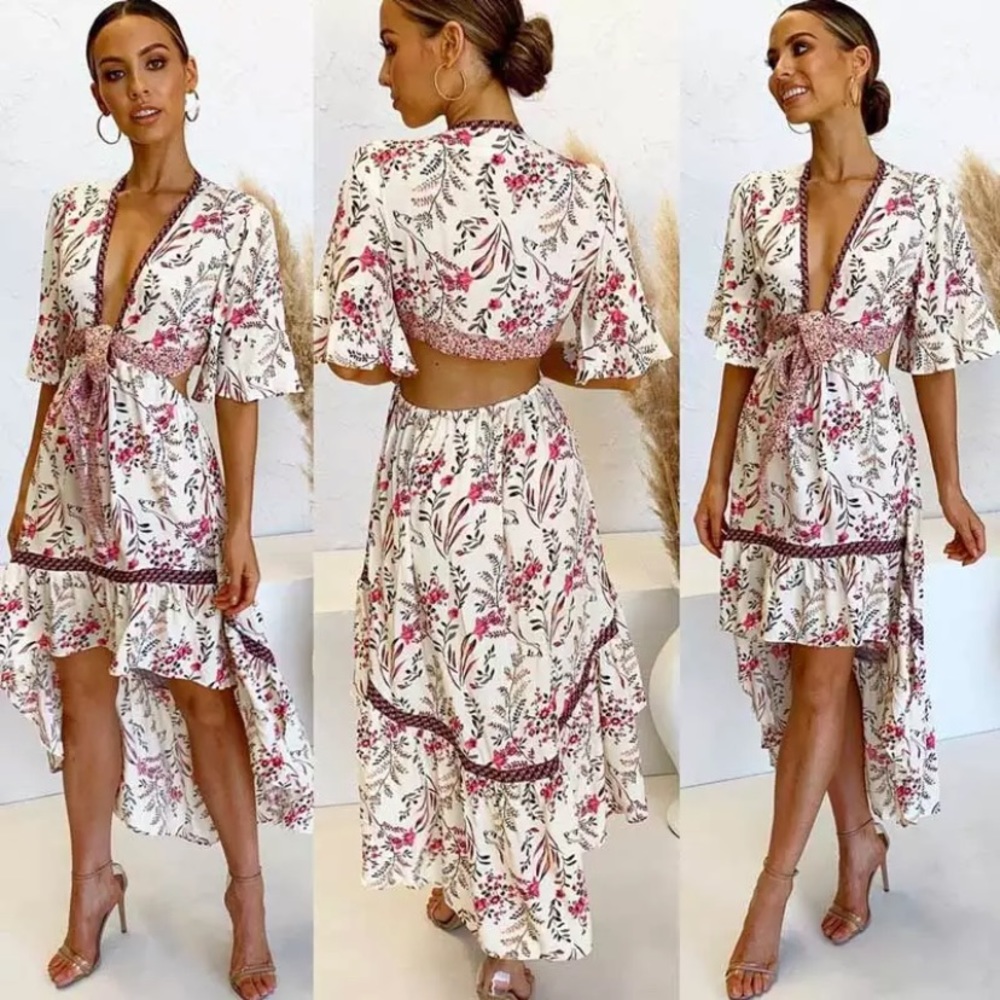 SOLD OUT Boho Floral Lavender Fields Cut Out Maxi Dress - Picture 3 of 11